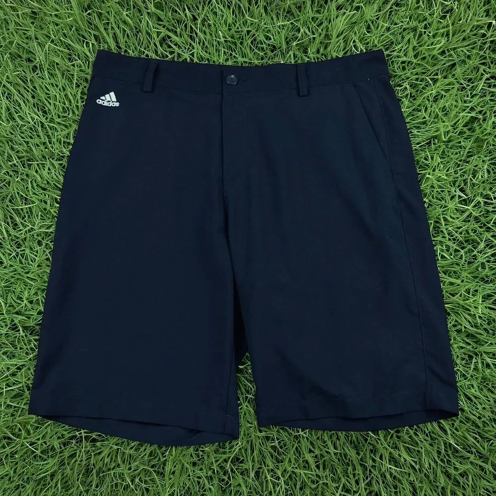Adidas Men's ClimaLite Black Chino Flat Front 3-Stripe Logo Golf Shorts Size 34